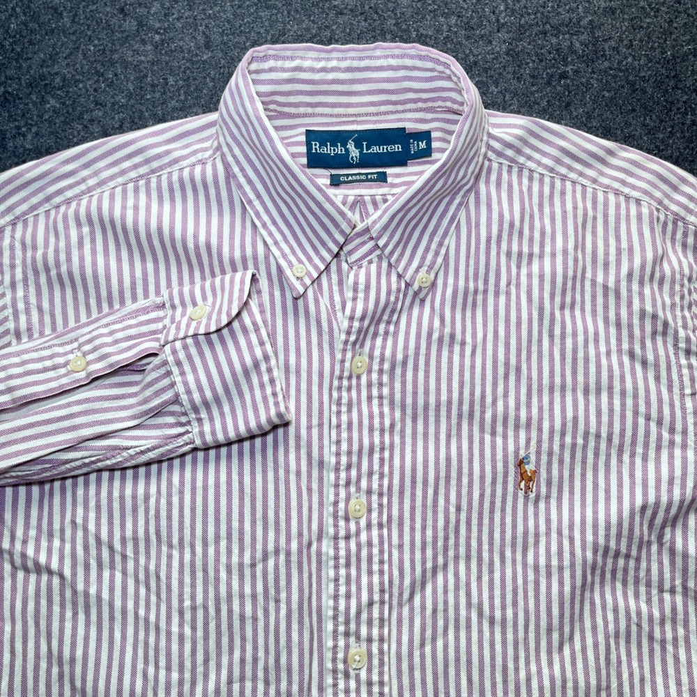 Ralph Lauren Button Down Mens M Purple Striped Excellent Classic Fit Oxford